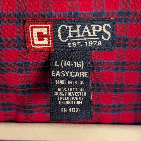 Chaps large (14-16) boy's button down shirt in red navy - Picture 3 of 5